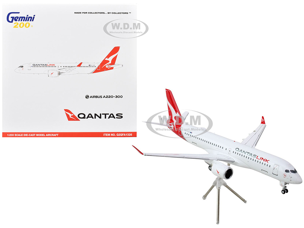 Airbus A220-300 Commercial Aircraft QantasLink - Qantas Airways (VH-4XB) White with Red Tail Gemini 200 Series 1/200 Diecast Model Airplane by GeminiJets