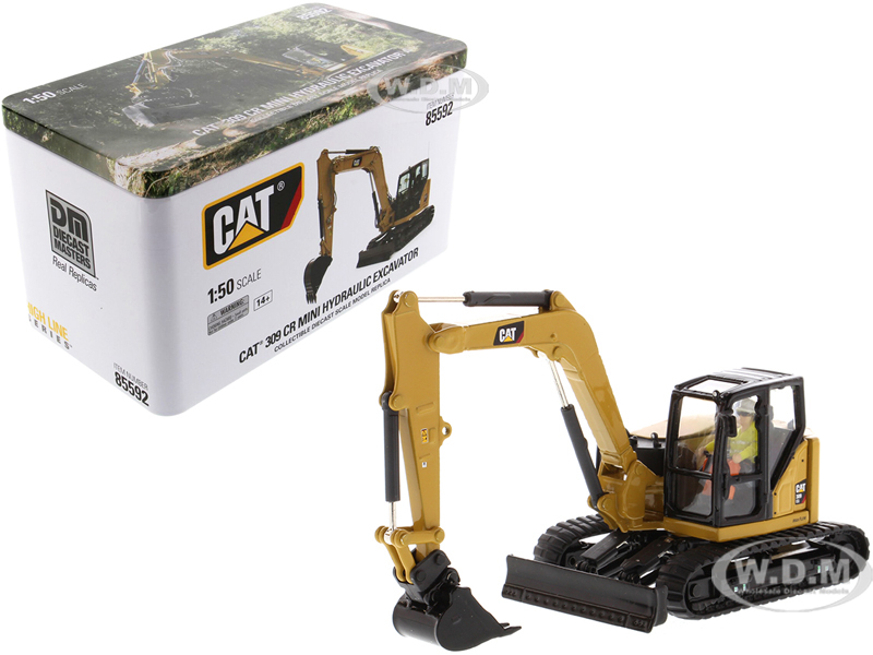 Cat Caterpillar 309 Cr Next Generation Mini Hydraulic Excavator With Work Tools And Operator "high Line" Series 1/50 Diecast Model By Diecast Masters