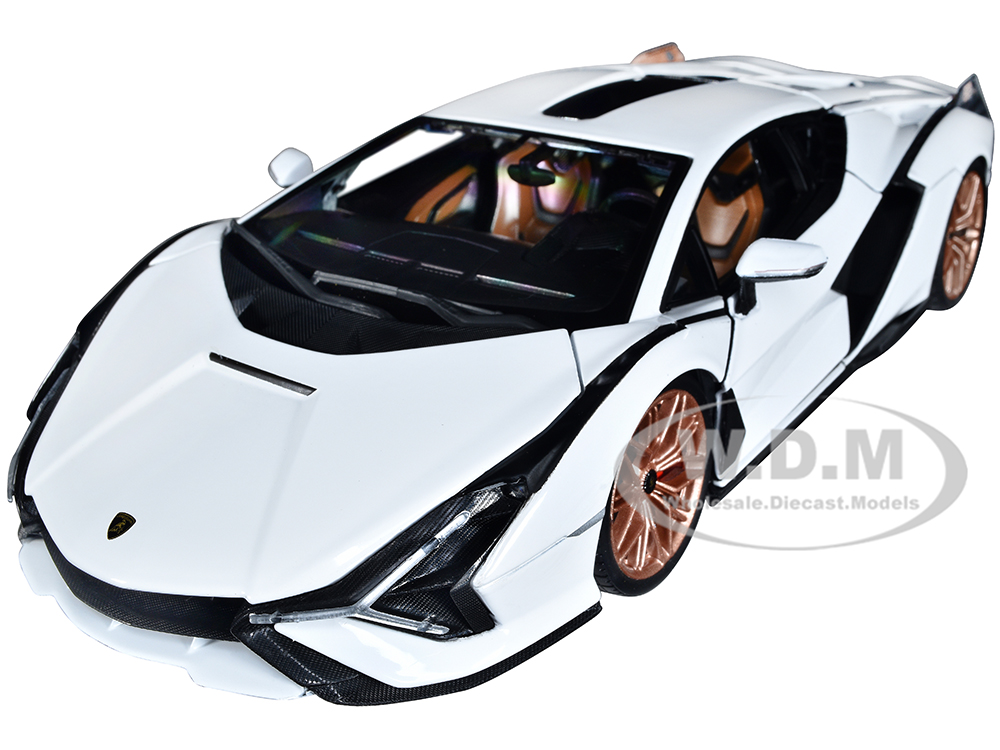 Lamborghini Sian FKP 37 White with Copper Wheels 1/18 Diecast Model Car by Bburago