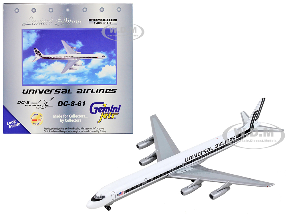 Douglas DC-8-61 Commercial Aircraft Universal Airlines White with Black Stripes 1/400 Diecast Model Airplane by GeminiJets