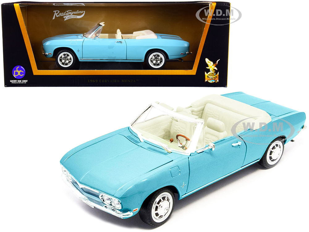 1969 Chevrolet Corvair Monza Convertible Light Blue 1/18 Diecast Model Car by Road Signature