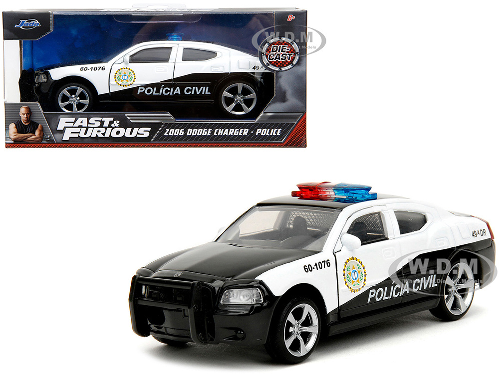 2006 Dodge Charger Police Black and White Policia Civil Fast & Furious Series 1/32 Diecast Model Car by Jada