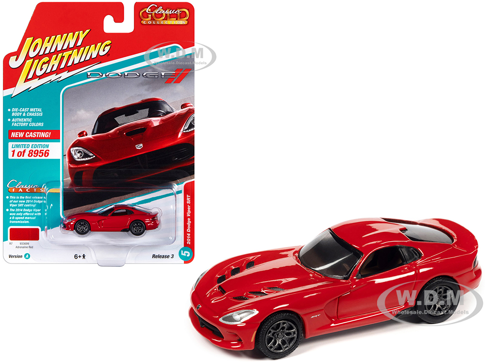 2014 Dodge Viper SRT Adrenaline Red Classic Gold Collection Series Limited Edition to 8956 pieces Worldwide 1/64 Diecast Model Car by Johnny Lightning