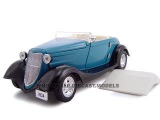 1934 Ford Custom Convertible Blue 1/24 Diecast Car Model By Unique Replicas