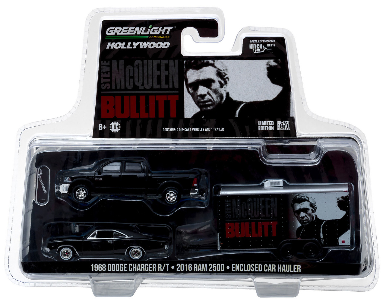 2016 Dodge Ram 2500 And 1968 Dodge Charger R/t Bullitt (1968) In Enclosed Car Hauler 1/64 Diecast Model Cars By Greenlight