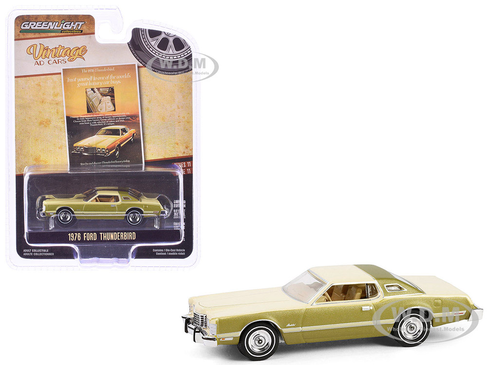 1976 Ford Thunderbird Gold Metallic and Cream Treat Yourself to One of the Worlds Great Luxury Car Buys Vintage Ad Cars Series 11 1/64 Diecast Model Car by Greenlight