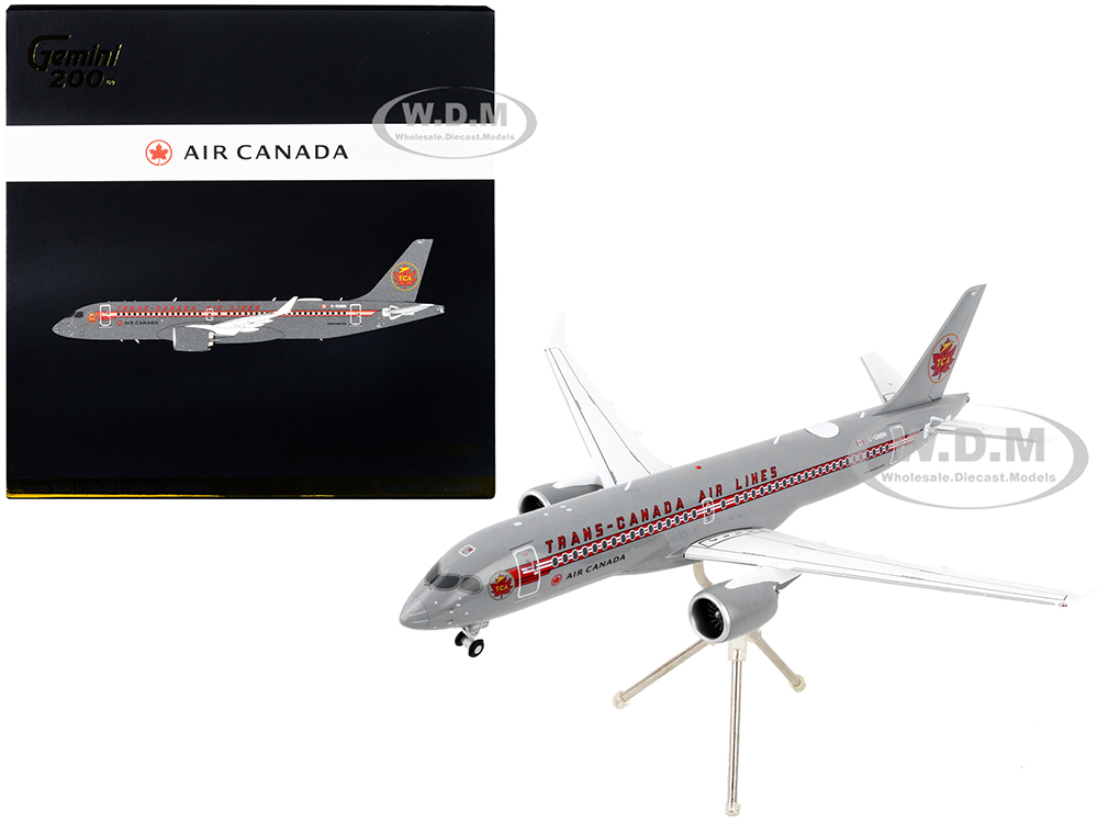 Airbus A220-300 Commercial Aircraft Trans-Canada Air Lines - Air Canada Gray with Red Stripes Gemini 200 Series 1/200 Diecast Model Airplane by GeminiJets