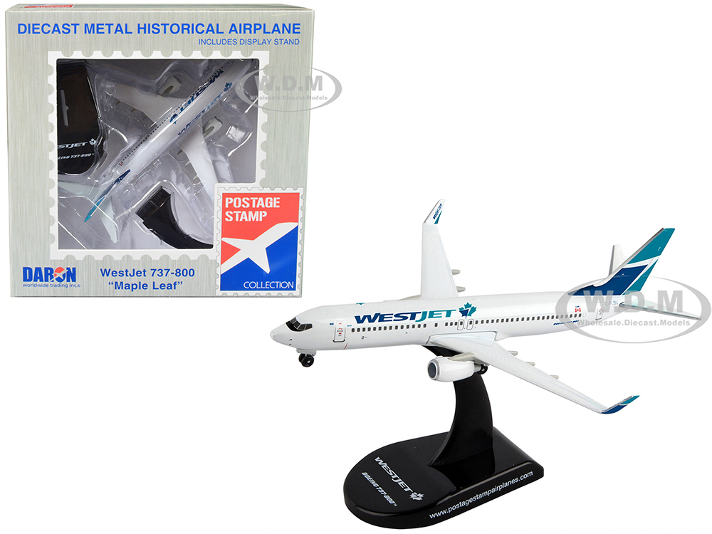Boeing 737 Next Generation Commercial Aircraft WestJet Airlines - Maple Leaf Logo Livery 1/300 Diecast Model Airplane by Postage Stamp