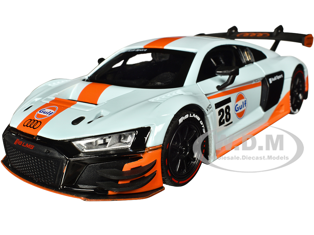 Audi R8 LMS GT3 #28 Light Blue with Orange Stripes Gulf Oil Gulf Die-Cast Collection 1/24 Diecast Model Car by Motormax