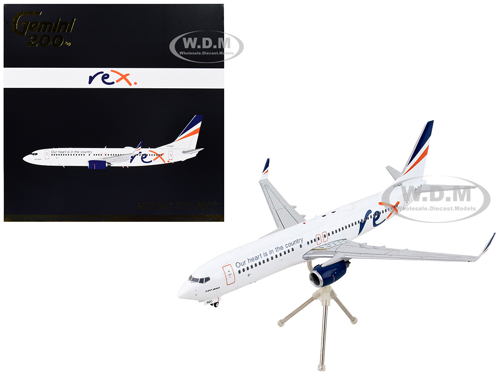 Boeing 737-800 Commercial Aircraft Regional Express Rex Airlines White with Striped Tail Gemini 200 Series 1/200 Diecast Model Airplane by GeminiJets
