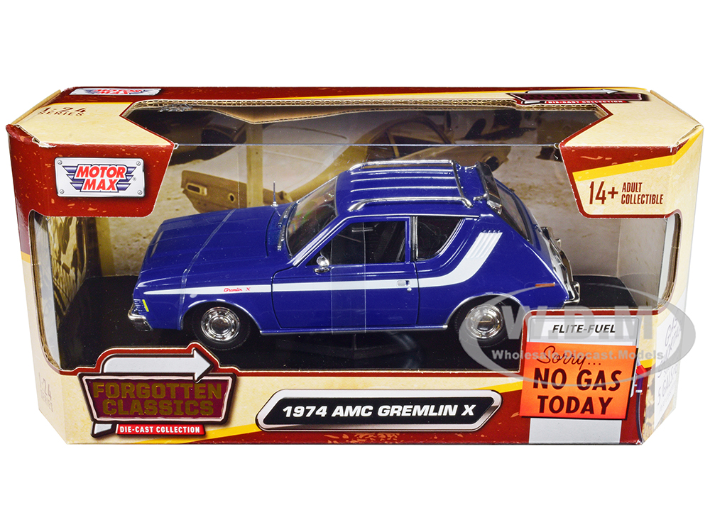 1974 AMC Gremlin X Blue with White Stripes and Roof Rack "Forgotten Classics" Series 1/24 Diecast Model Car by Motormax