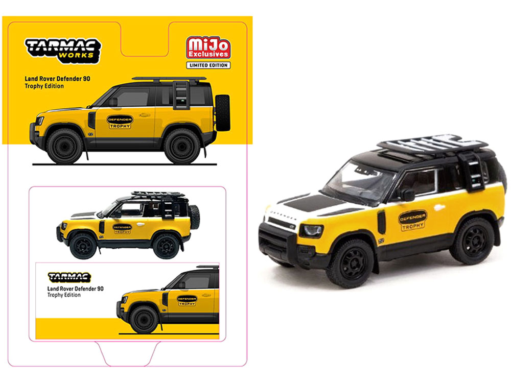 Land Rover Defender 90 Trophy Edition Yellow and Black 1/64 Diecast Model Car by Tarmac Works