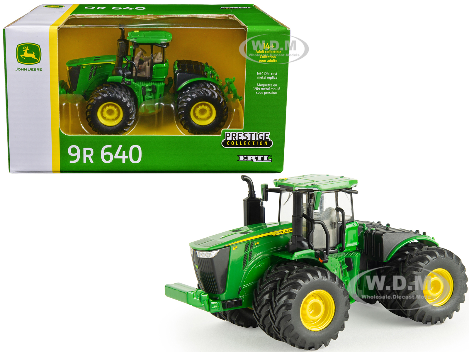 John Deere 9R 640 Tractor with Dual Wheels Green "Prestige Collection" Series 1/64 Diecast Model by ERTL TOMY
