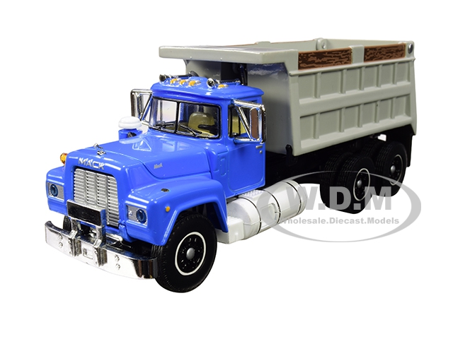 Image of Mack R Dual Axle Dump Truck Blue with Gray Body 1/64 Diecast Model by DCP/First Gear