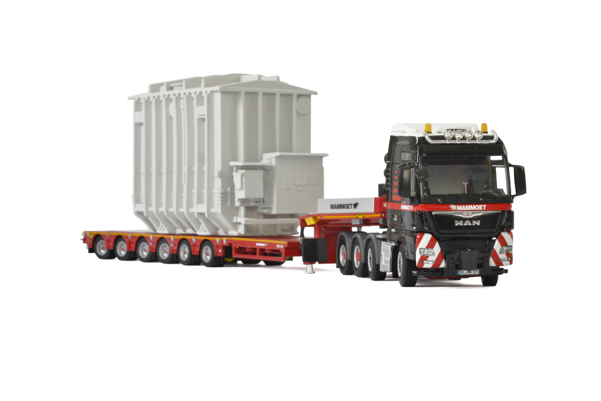 Image of MAN TGX XXL 8x4 Mammoet Truck with 6 Axle Low Loader Trailer and Transformer 1/50 Diecast Model by WSI Models