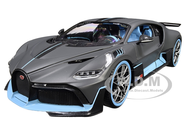 Bugatti Divo Matt Gray With Blue Accents 1/18 Diecast Model Car By Bburago