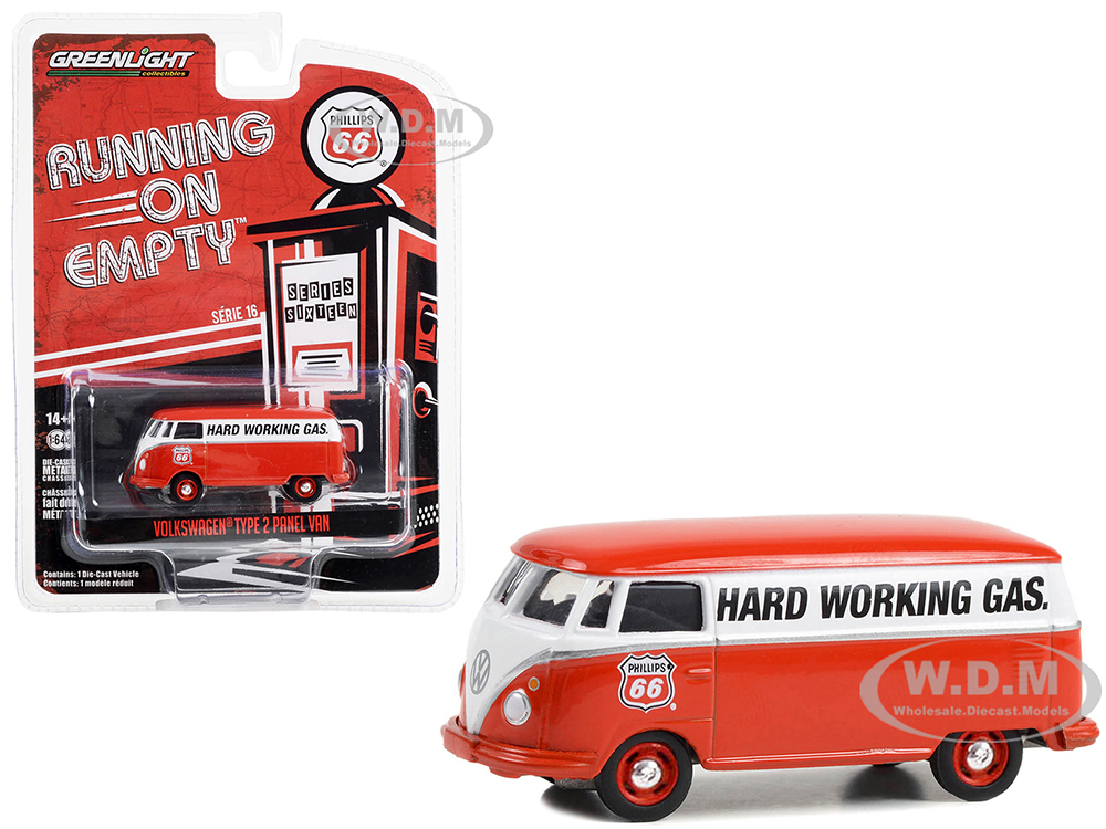 Volkswagen Type 2 Panel Van Red and White Phillips 66 Service Running on Empty Series 16 1/64 Diecast Model Car by Greenlight