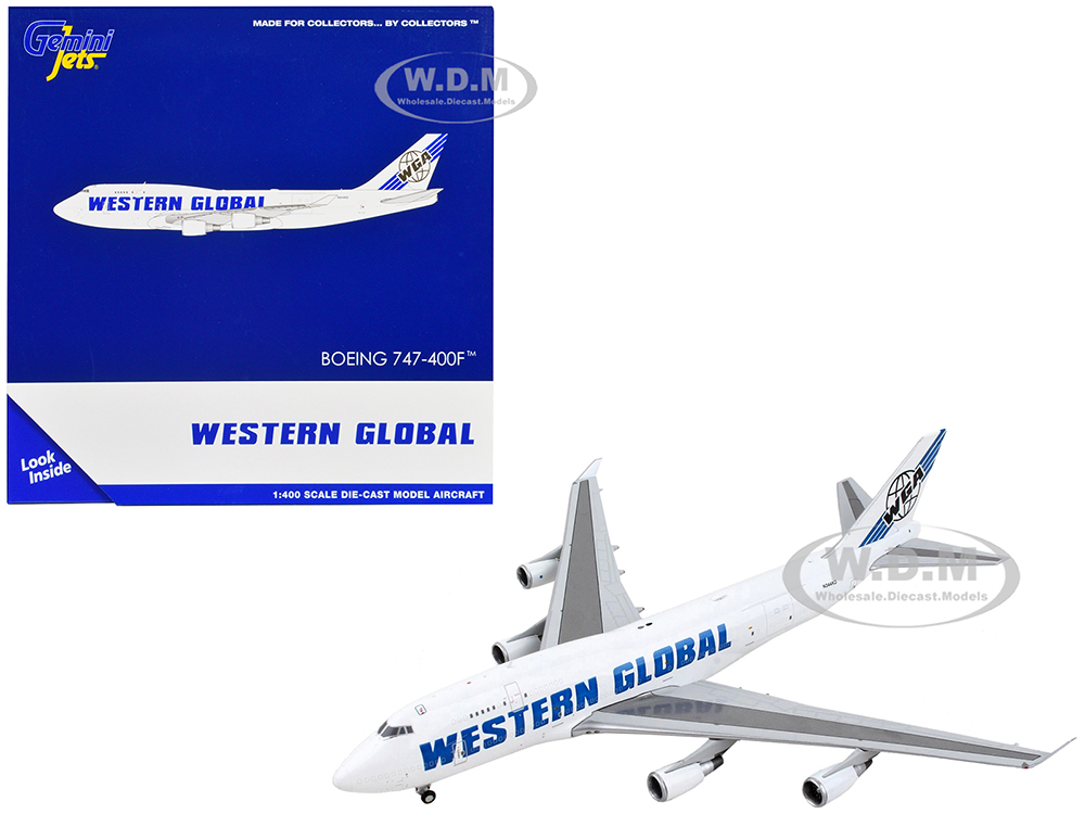 Boeing 747-400F Commercial Aircraft Western Global White with Blue Tail Stripes 1/400 Diecast Model Airplane by GeminiJets