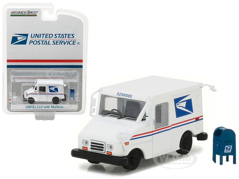 United States Postal Service (USPS) Long Life Postal Mail Delivery Vehicle (LLV) with Mailbox Accessory Hobby Exclusive 1/64 Diecast Model Car by Greenlight