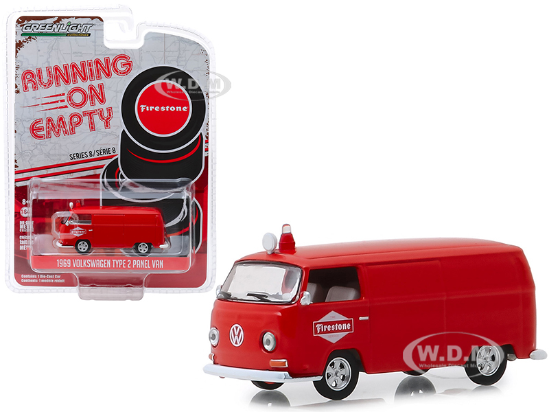 1969 Volkswagen Type 2 Panel Van Red "Firestone Tire Service" "Running on Empty" Series 8 1/64 Diecast Model Car by Greenlight