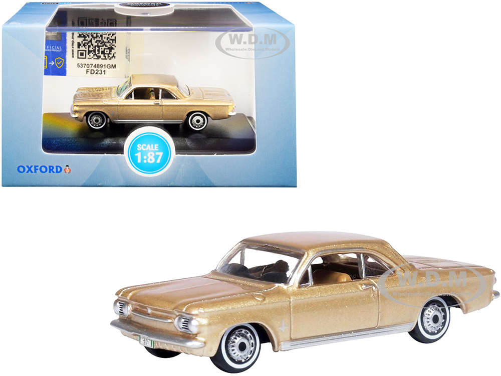 1963 Chevrolet Corvair Coupe Saddle Tan Metallic 1/87 (HO) Scale Diecast Model Car by Oxford Diecast