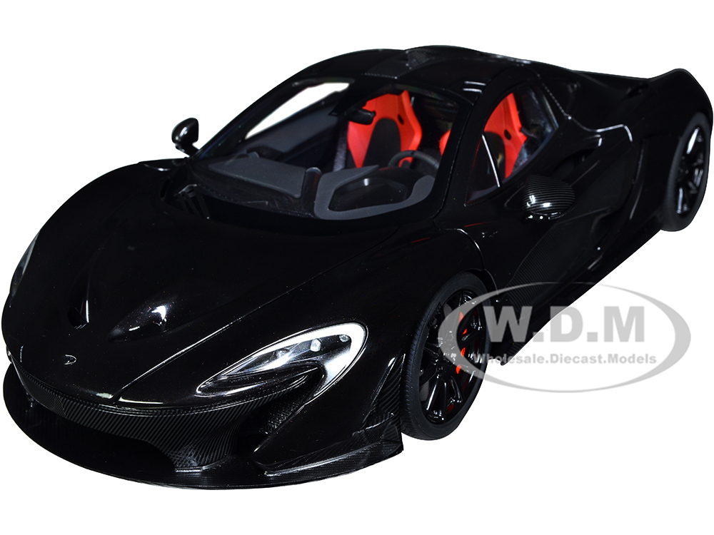 McLaren P1 Fire Black with Red and Black Interior 1/18 Model Car by Autoart