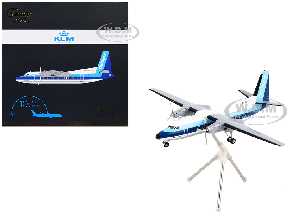 Fokker F27 Commercial Aircraft Royal Dutch Airlines CityHopper White with Blue Stripes Gemini 200 Series 1/200 Diecast Model Airplane by GeminiJets