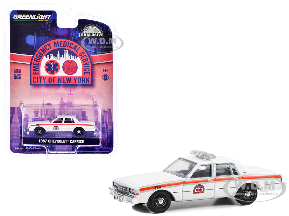 1987 Chevy Caprice "NYC EMS (City of New York Emergency Medical Service)" White with Stripes "Hobby Exclusive" Series 1/64 Diecast Model Car by Green