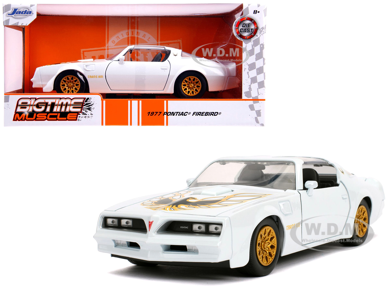 1977 Pontiac Firebird Trans Am Pearl White With Gold Wheels "bigtime Muscle" 1/24 Diecast Model Car By Jada