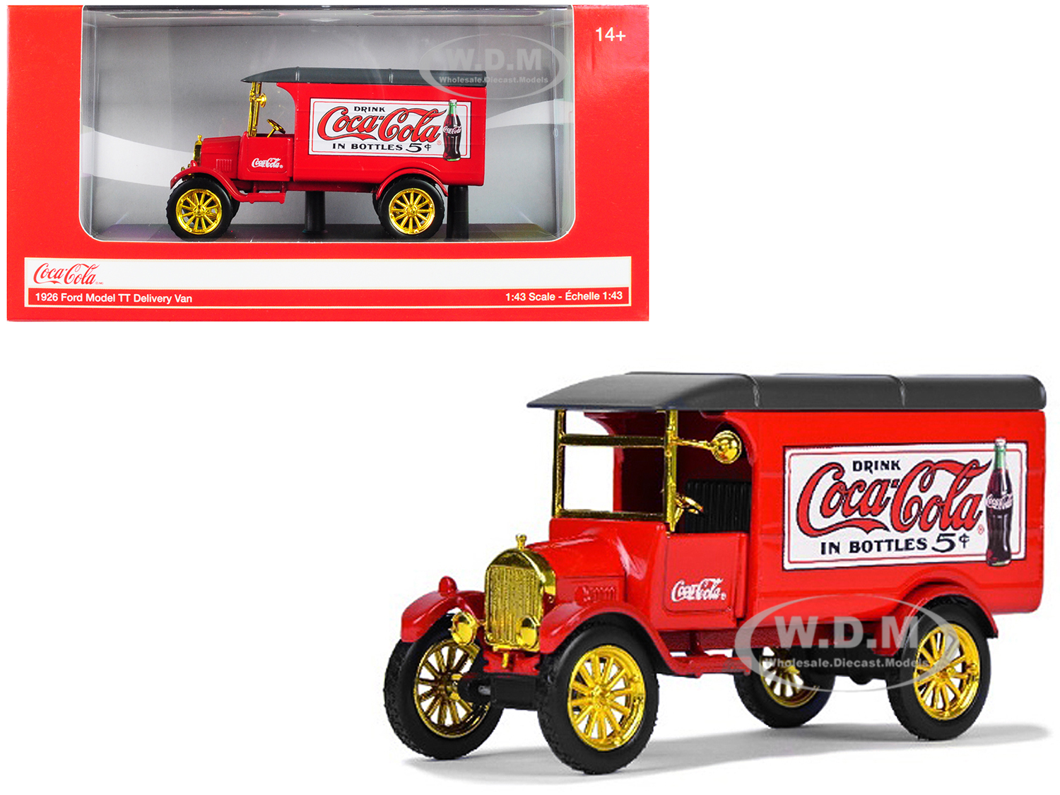 1926 Ford Model TT Delivery Van "Coca-Cola" Red with Gold Wheels 1/43 Diecast Model Car by Motor City Classics