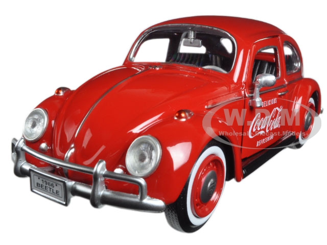 1966 Volkswagen Beetle with Rear Luggage Rack Red with Two Bottle Cases "Coca-Cola" 1/24 Diecast Model Car by Motor City Classics