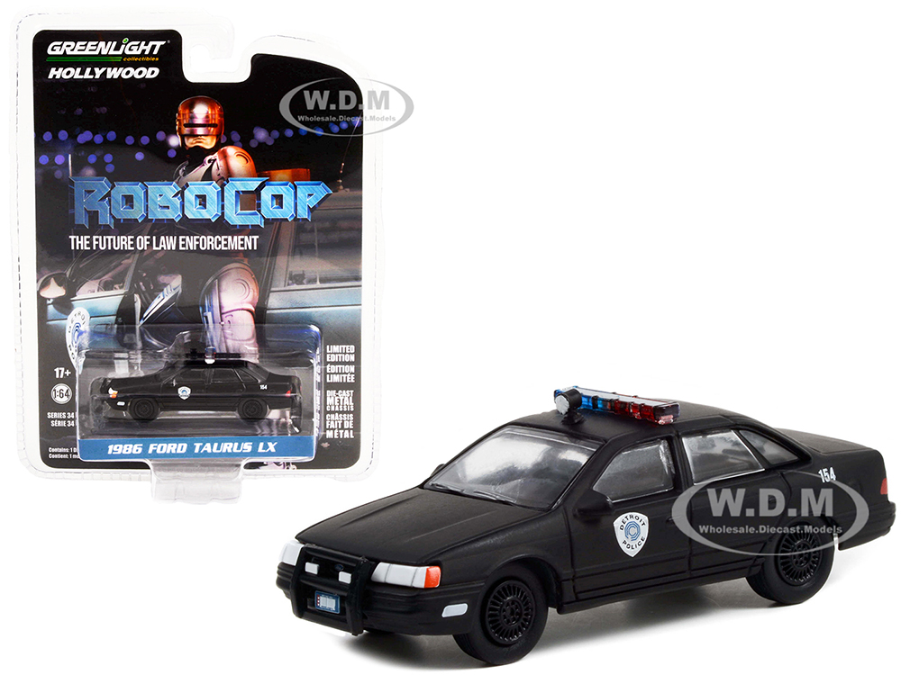 1986 Ford Taurus LX Matt Black Detroit Police RoboCop (1987) Movie Hollywood Series Release 34 1/64 Diecast Model Car by Greenlight
