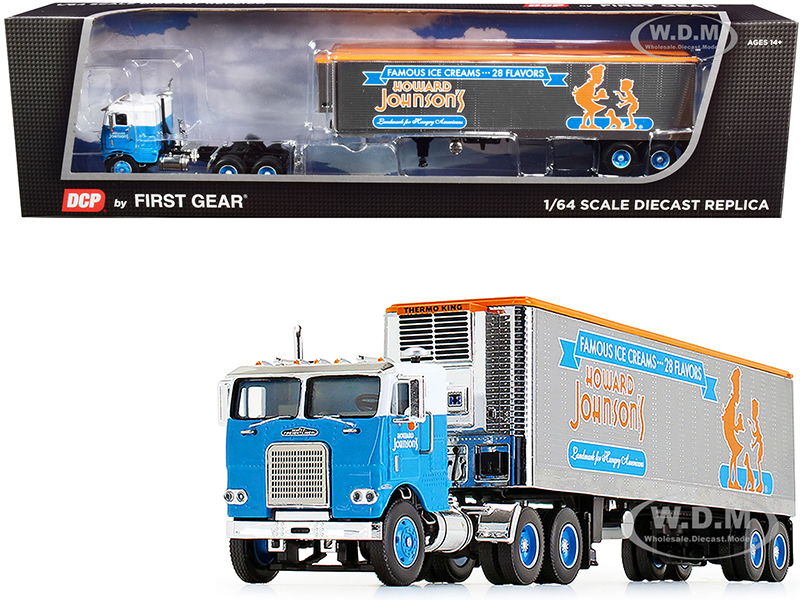 Image of White Freightliner COE with 40 Vintage Reefer Refrigerated Trailer "Howard Johnsons" 34th in a "Fallen Flag Series" 1/64 Diecast Model by DCP/First G