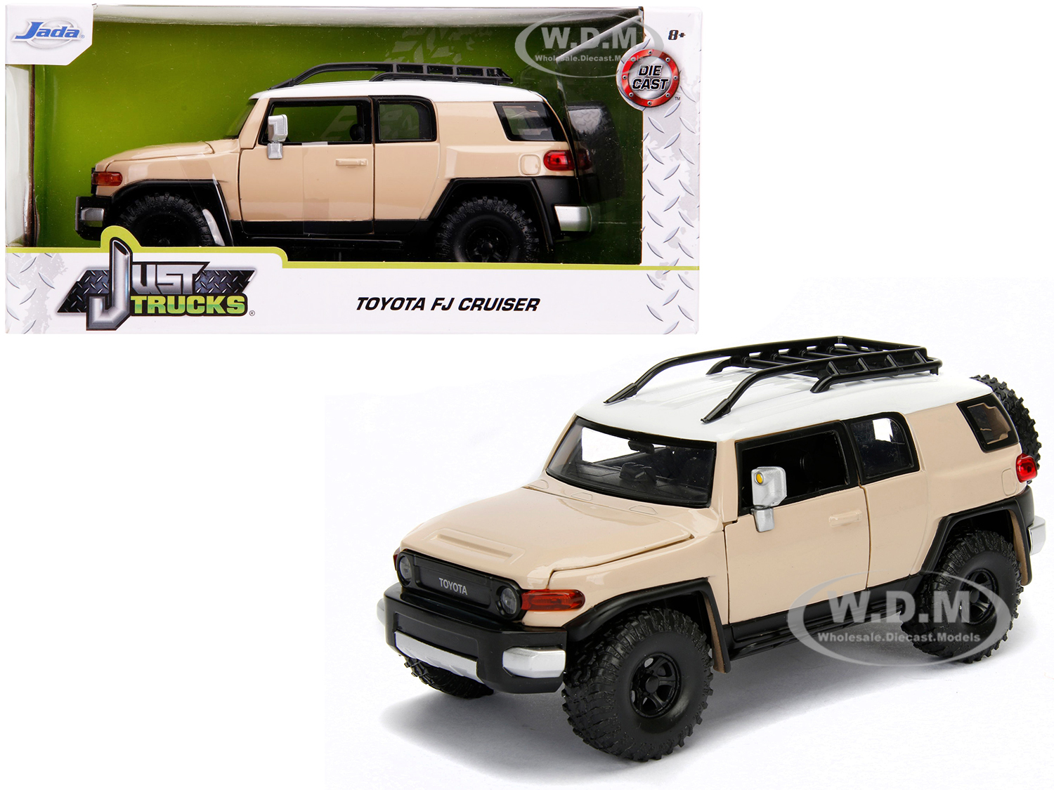 Toyota Fj Cruiser With Roof Rack Beige With White Top "just Trucks" 1/24 Diecast Model Car By Jada