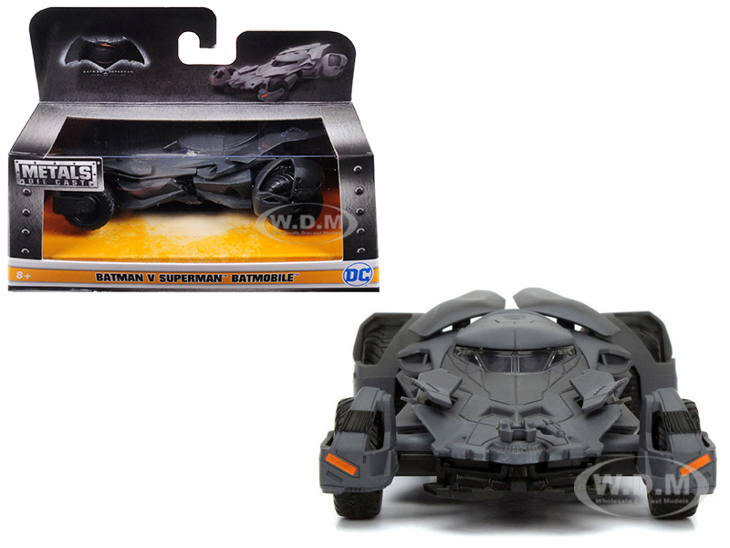 Brand new 1:32 scale diecast car model of "Batman VS Superman" Movie Batmobile die cast car model by Jada.Brand new box.Detailed exterior.Dimensions approximately L-4.5 H-2 W-2 inches.