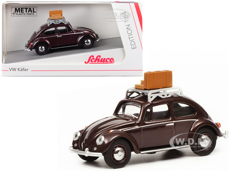 Volkswagen Beetle Kafer With Roof Rack And Luggage Dark Red 1/64 Diecast Model Car By Schuco