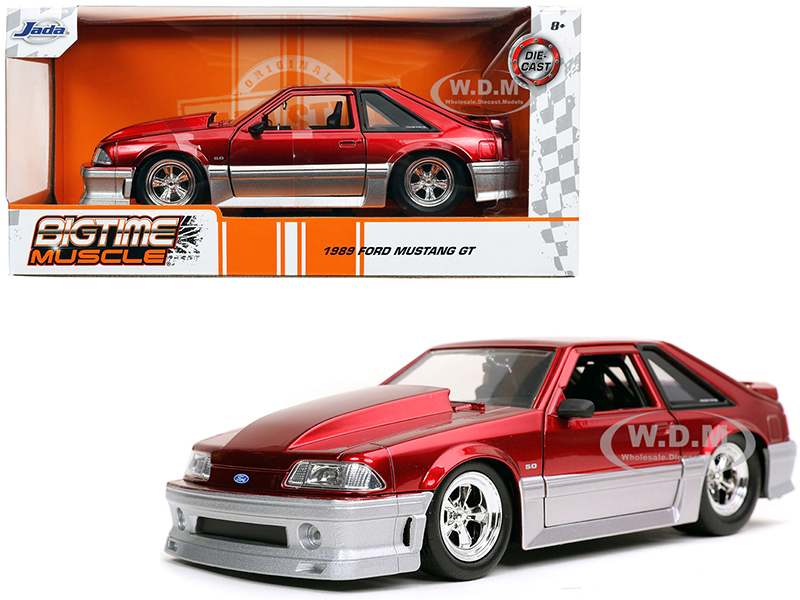 1989 Ford Mustang GT 5.0 Candy Red and Silver Bigtime Muscle 1/24 Diecast Model Car by Jada