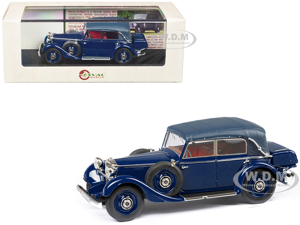 1933-37 Mercedes-Benz 290 W18 Cabriolet D (Top Up) Dark Blue with Black Top Limited Edition to 250 pieces Worldwide 1/43 Model Car by Esval Models