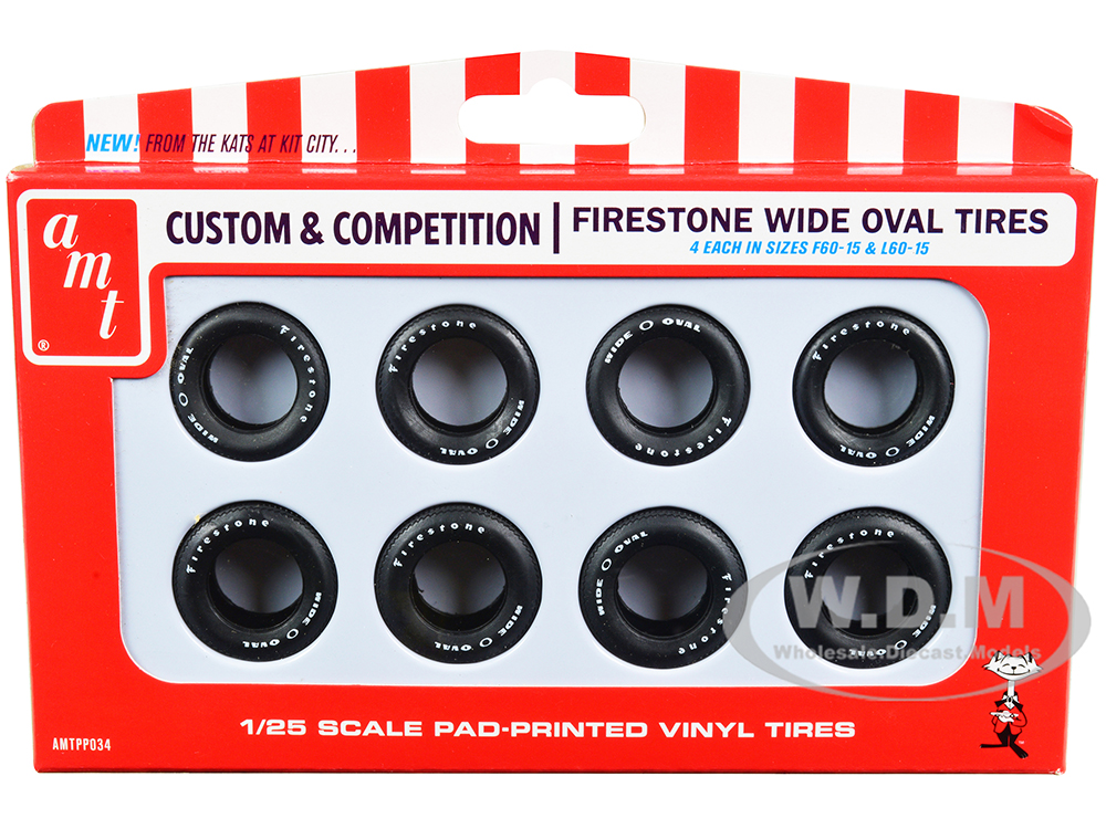 Skill 2 Model Kit Firestone Wide Oval Tires Set of 8 Pieces for 1/25 Scale Models by AMT