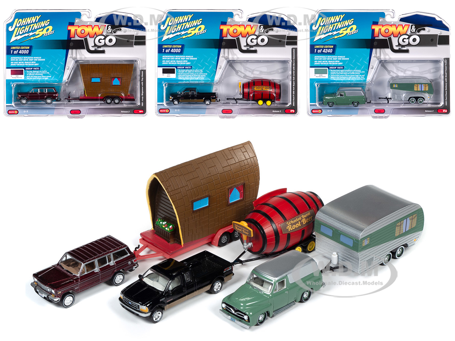 "Tow &amp; Go" Series 2 Set B of 3 Cars "Johnny Lightning 50 Years" 1/64 Diecast Model Cars by Johnny Lightning
