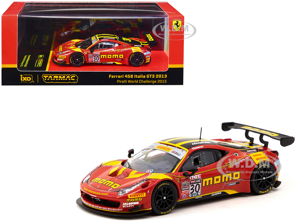 Ferrari 458 Italia GT3 30 Henrique Cisneros "Momo" "Pirelli World Challenge" (2015) "Hobby64" Series 1/64 Diecast Model Car by Tarmac Works