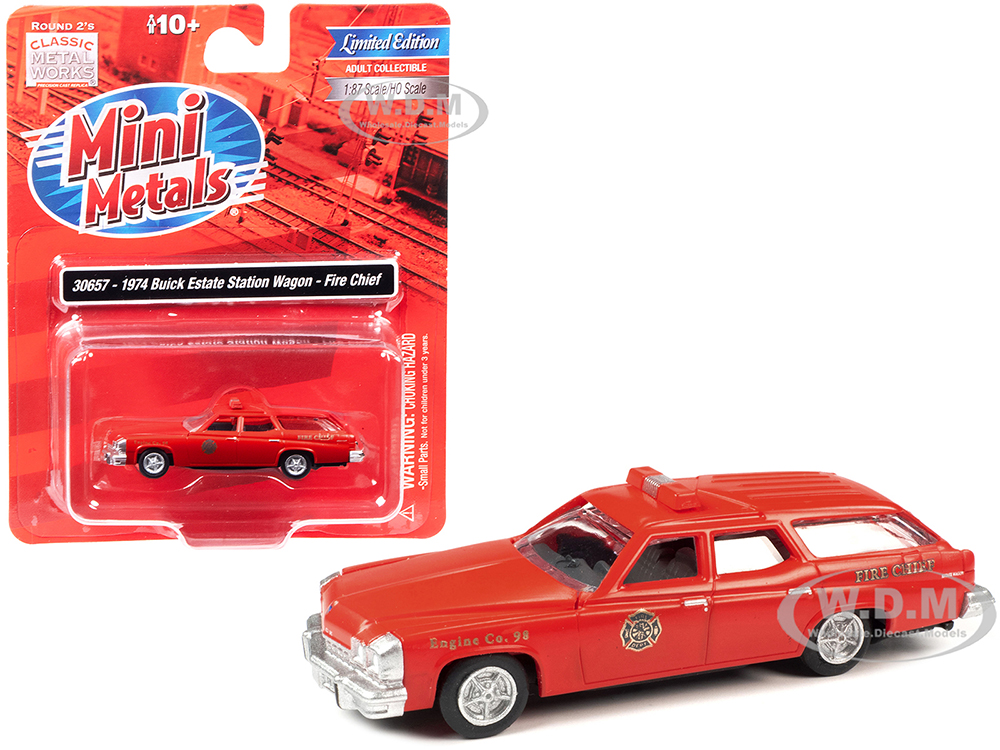1974 Buick Estate Station Wagon Red "Fire Chief" 1/87 (HO) Scale Model by Classic Metal Works