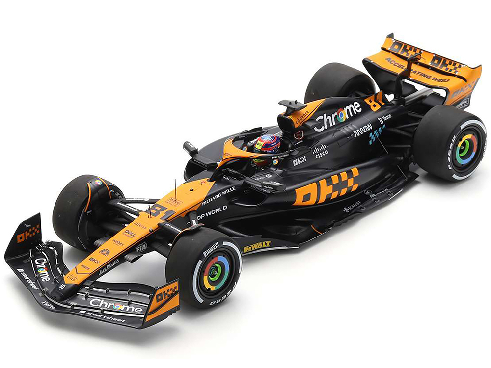McLaren MCL60 81 Oscar Piastri "Chrome" 3rd Place Formula One F1 "Japanese GP" (2023) and Acrylic Display Case 1/18 Model Car by Spark