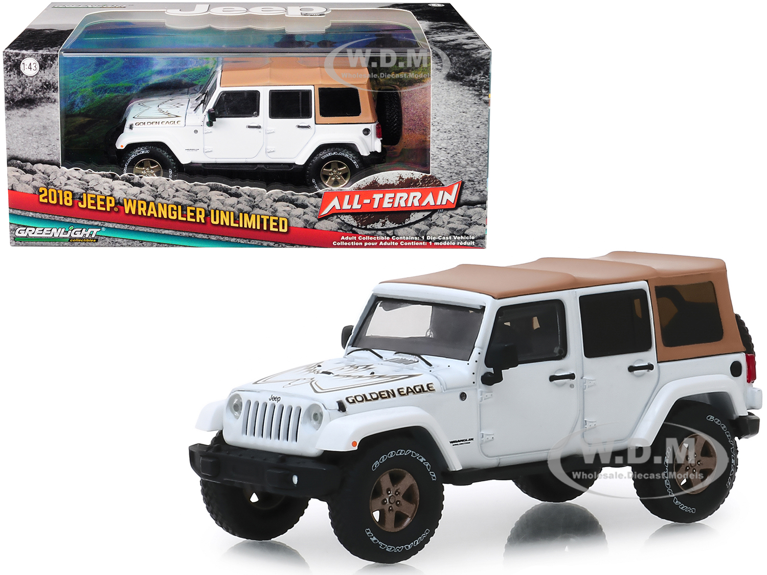 2018 Jeep Wrangler Unlimited "golden Eagle" White With Tan Top "all-terrain" Series 1/43 Diecast Model Car By Greenlight