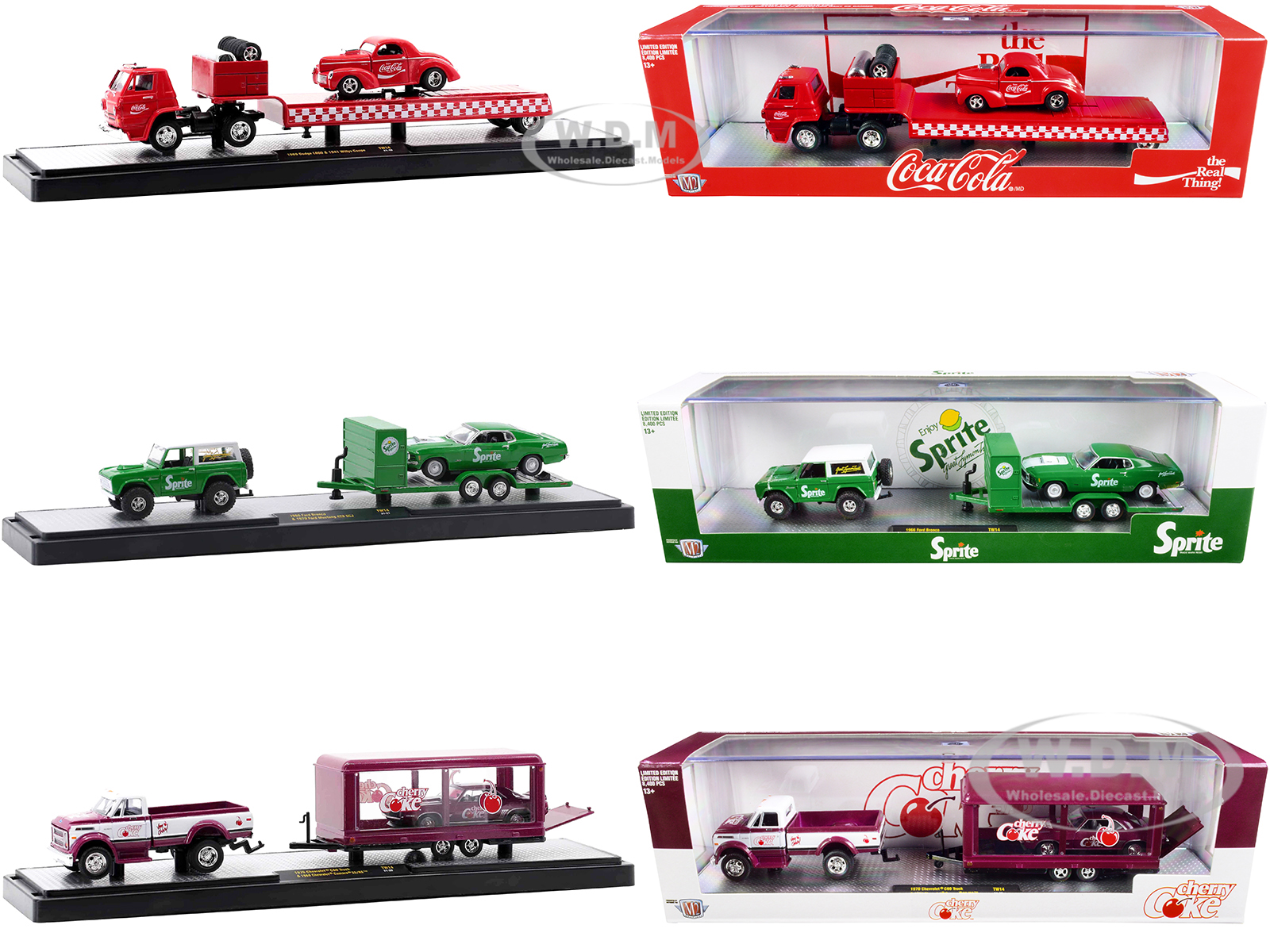 Auto Haulers 3 Sodas Set Of 3 Pieces Release 14 Limited Edition To 8400 Pieces Worldwide 1/64 Diecast Models By M2 Machines