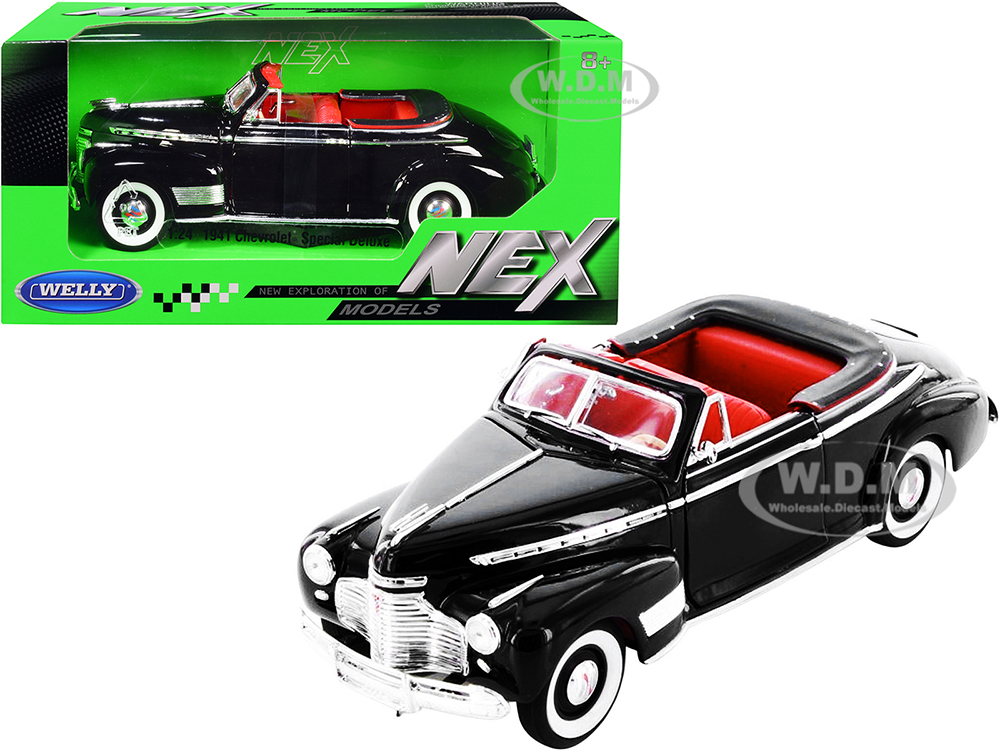 1941 Chevrolet Special Deluxe Convertible Black with Red Interior "NEX Models" 1/24 Diecast Model Car by Welly
