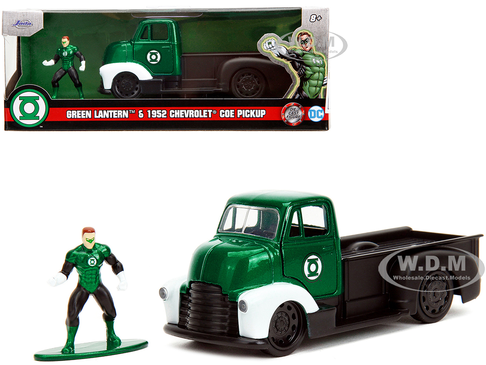 1952 Chevrolet COE Pickup Truck Green Metallic and Black and Green Lantern Diecast Figure DC Comics Hollywood Rides Series 1/32 Diecast Model Car by Jada
