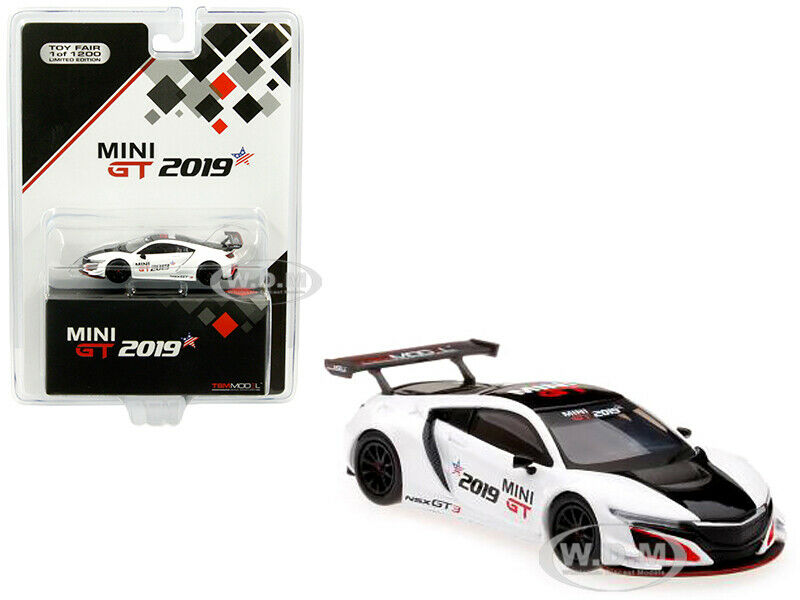 Acura Nsx Gt3 White With Black Stripe "2019 Mini Gt" Limited Edition To 1200 Pieces Worldwide 1/64 Diecast Model Car By True Scale Miniatures