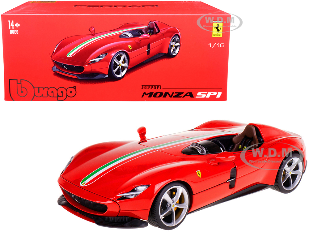 Ferrari Monza SP1 Red with Italian Flag Stripes "Signature Series" 1/18 Diecast Model Car by Bburago
