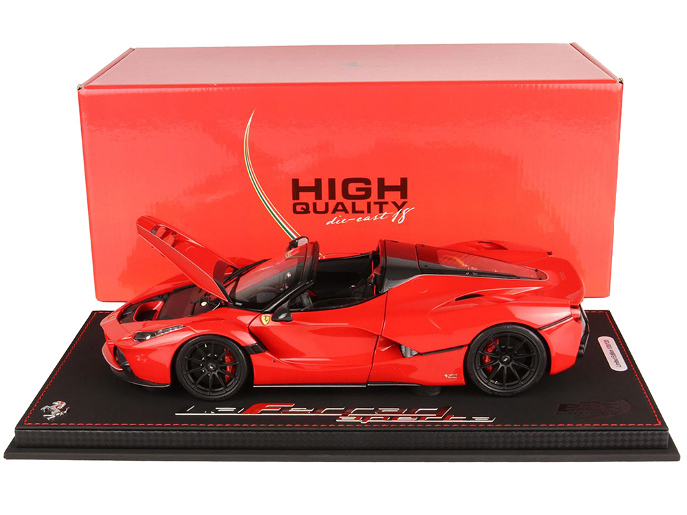 Ferrari LaFerrari Aperta Rosso Corsa Red with Special Black Wheels with DISPLAY CASE Limited Edition to 120 pieces Worldwide 1/18 Diecast Model Car by BBR